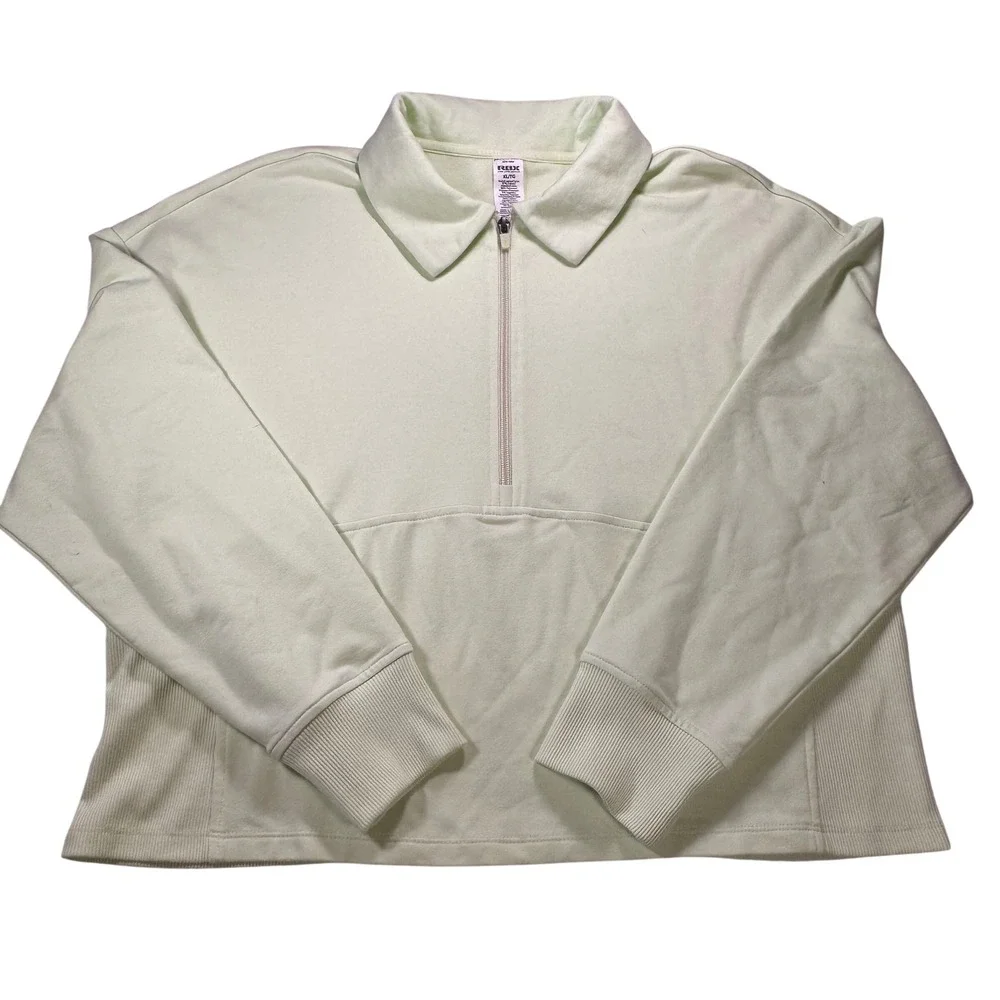 RBX Mint Green Quarter Zip Pullover Sweatshirt‎ Ribbed Panels CR10005 Womens XL